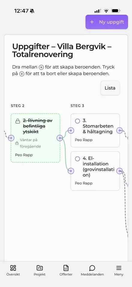 Projekt med lönsamhet i realtid i JobbOn – app för hantverkare och byggföretag