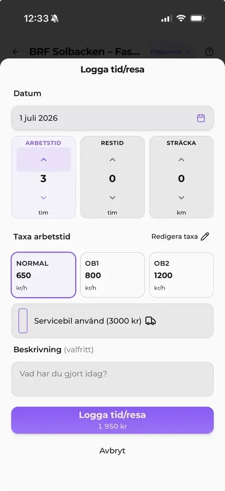 Tidrapportering på 10 sekunder i JobbOn – app för hantverkare och byggföretag
