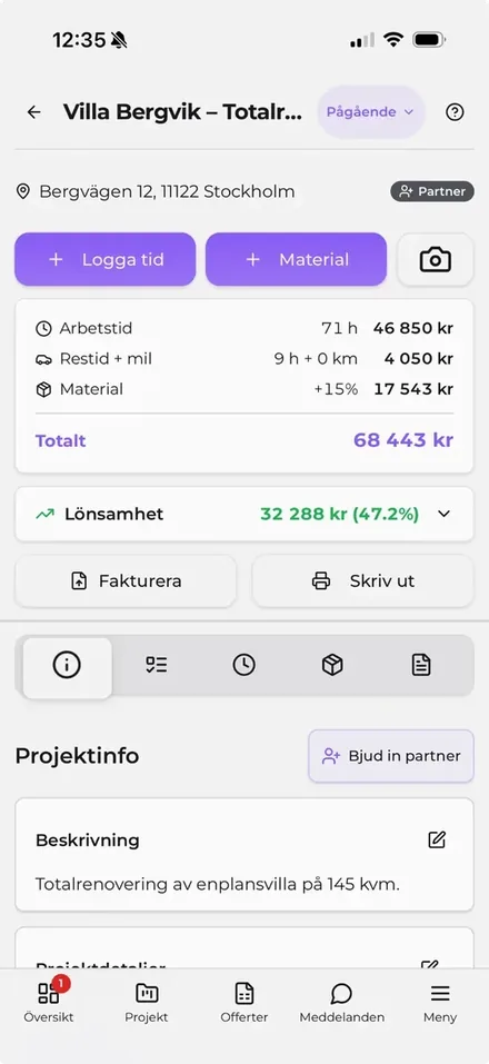 Tidrapportering på 10 sekunder i JobbOn – app för hantverkare och byggföretag
